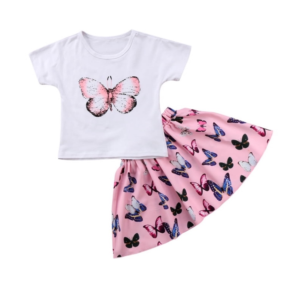 Little girls butterfly shirt and skirt set